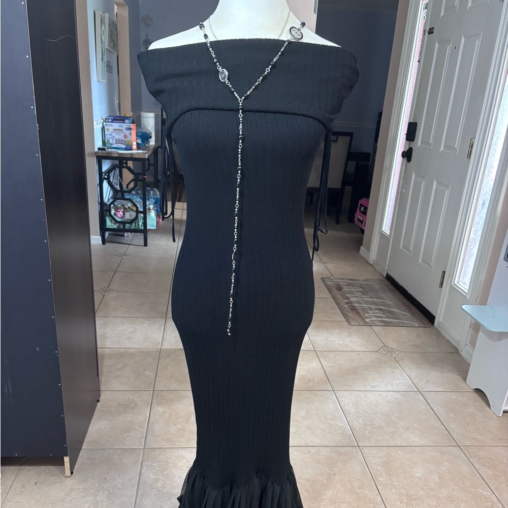 Fashion Nova Black Off-Shoulder Ruffled Gown